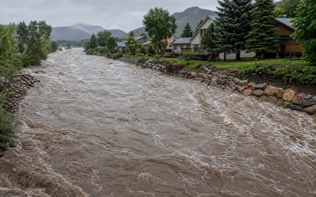 The Big Thompson River running high through Loveland Colorado during spring runoff